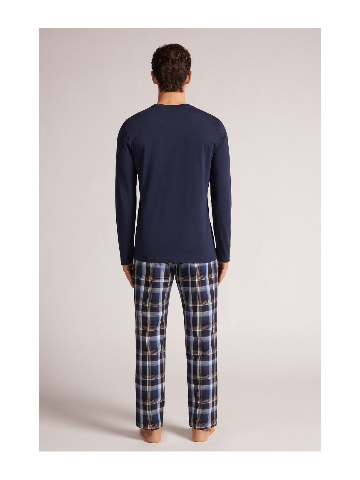 Pijama Comprido Xadrez Em Algodão Azul Intimissimi