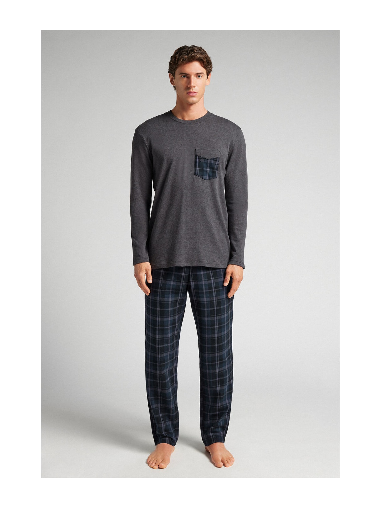 Pijama Comprido Xadrez Em Algodão Azul Intimissimi