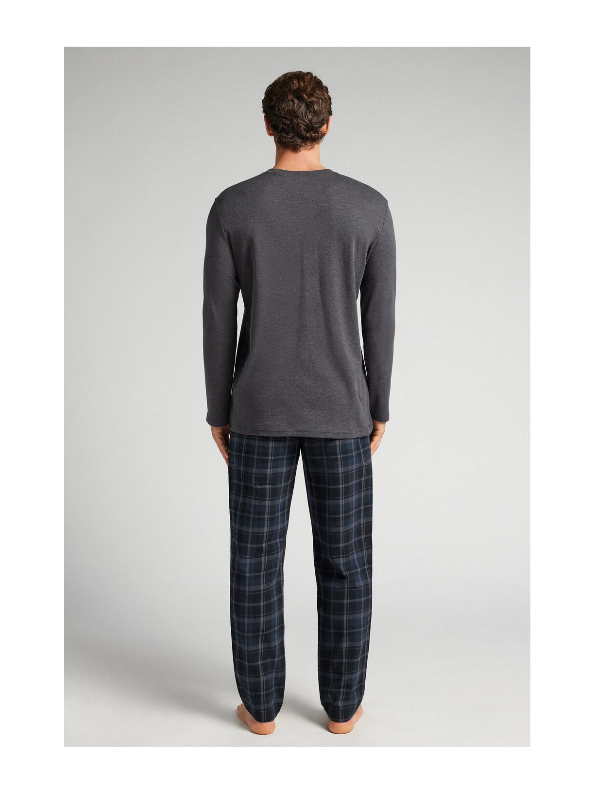 Pijama Comprido Xadrez Em Algodão Azul Intimissimi