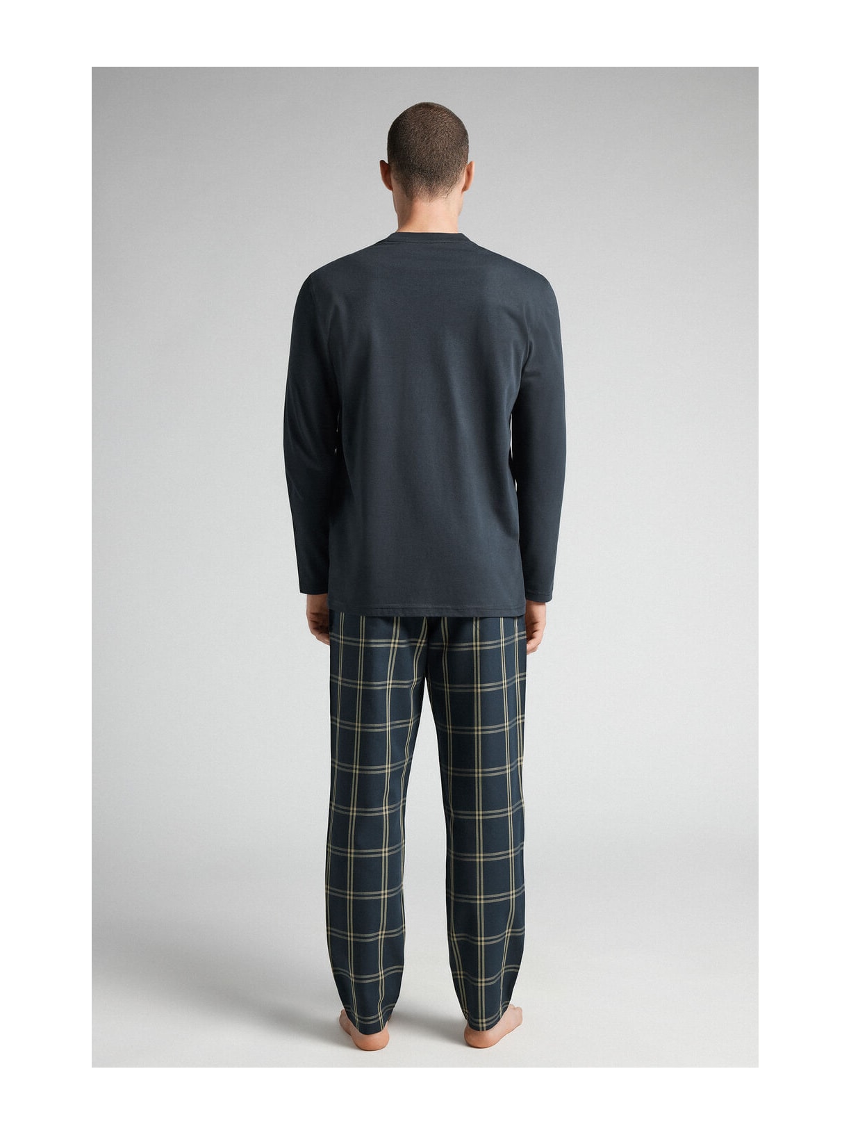 Pijama Comprido Xadrez Em Algodão Azul Intimissimi