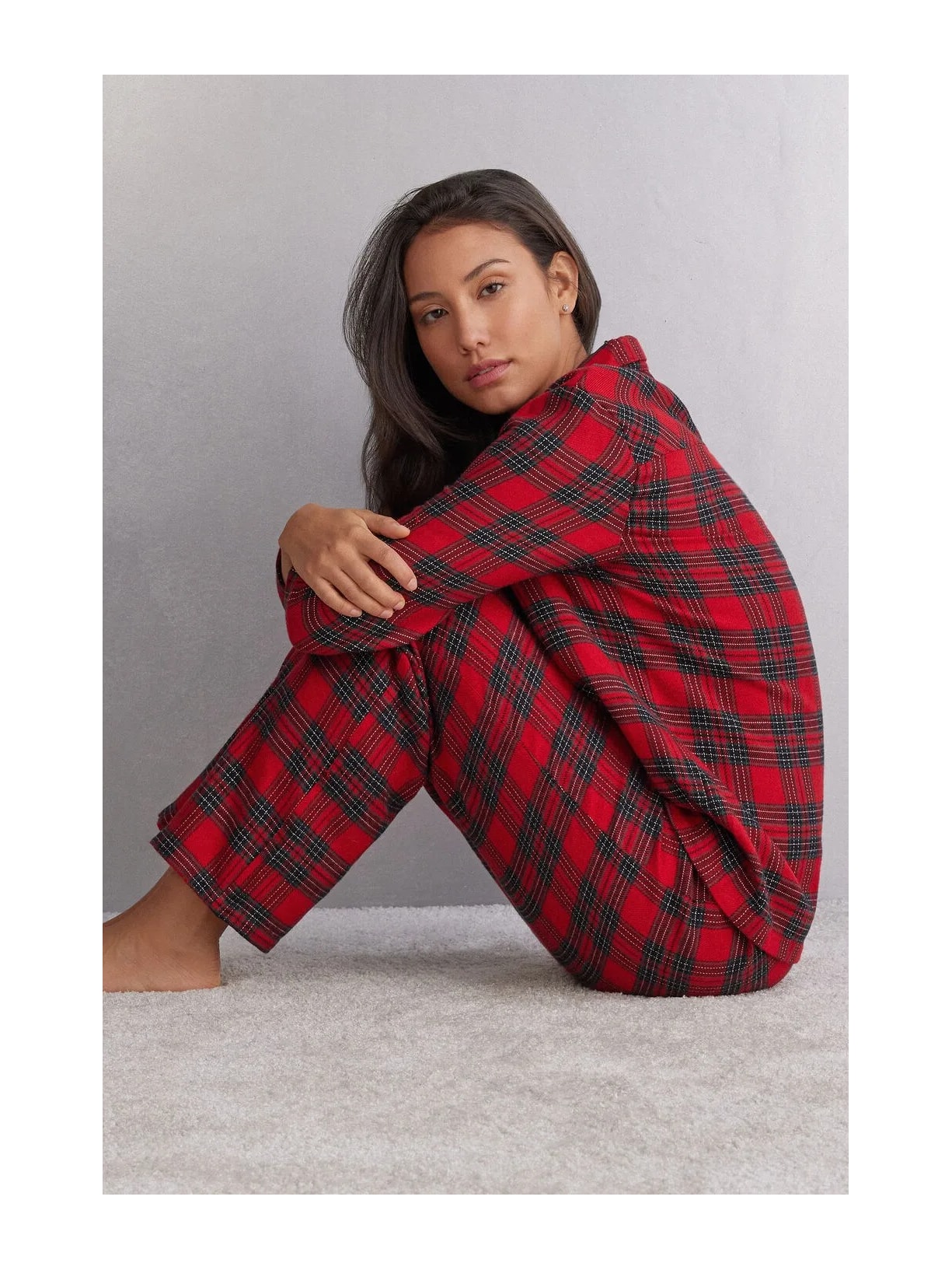 Pijama Comprido Xadrez Em Algodão Vermelho Intimissimi