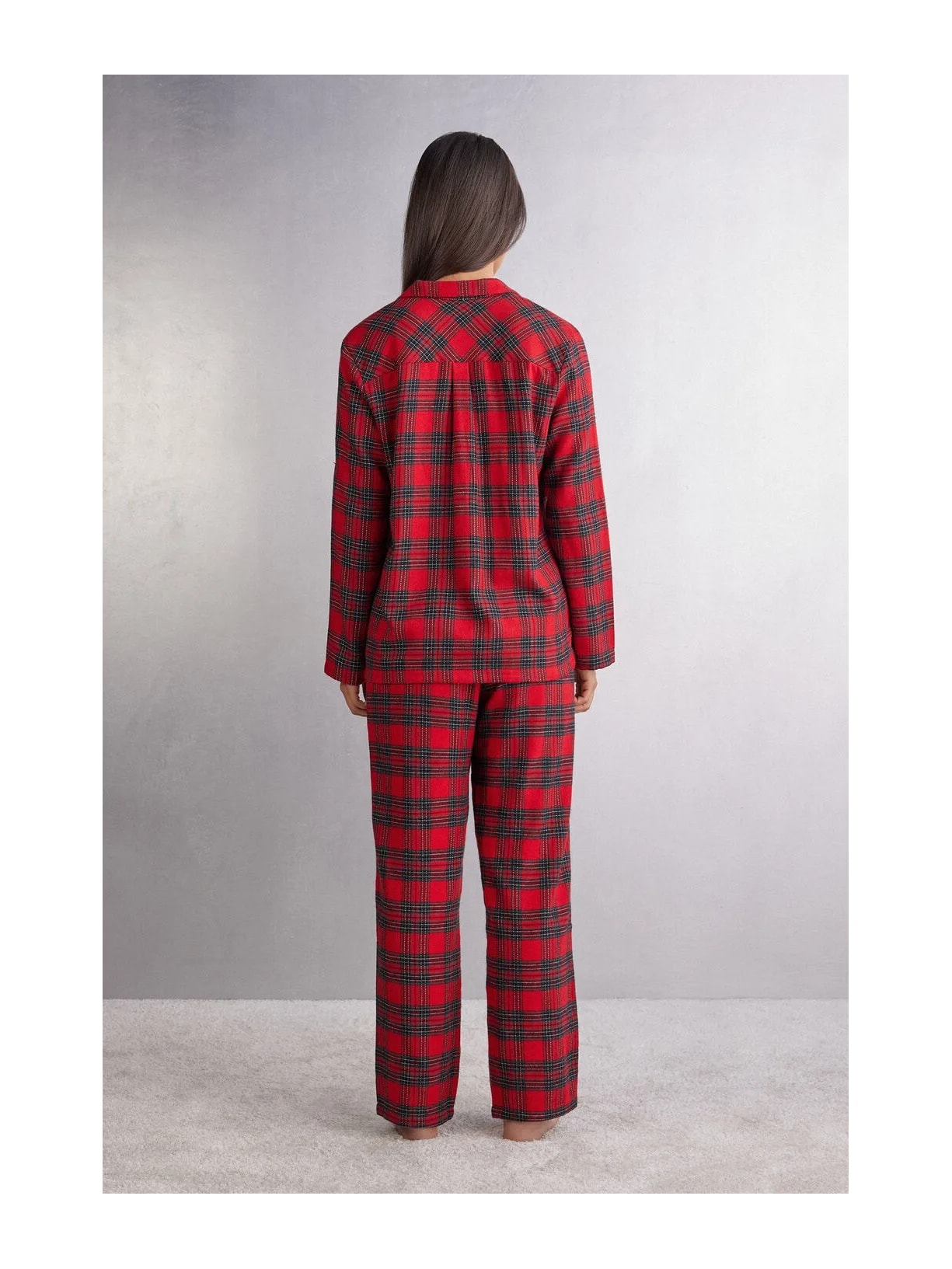 Pijama Comprido Xadrez Em Algodão Vermelho Intimissimi