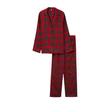 Pijama Comprido Xadrez Em Algodão - Vermelho