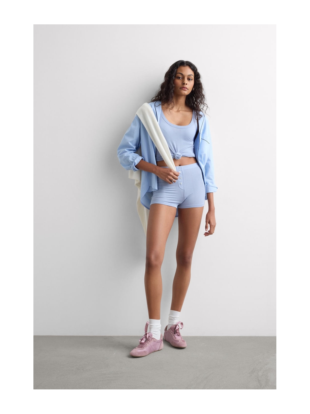 Pijama Curto Canelado Em Modal Soft Lounge Azul Intimissimi