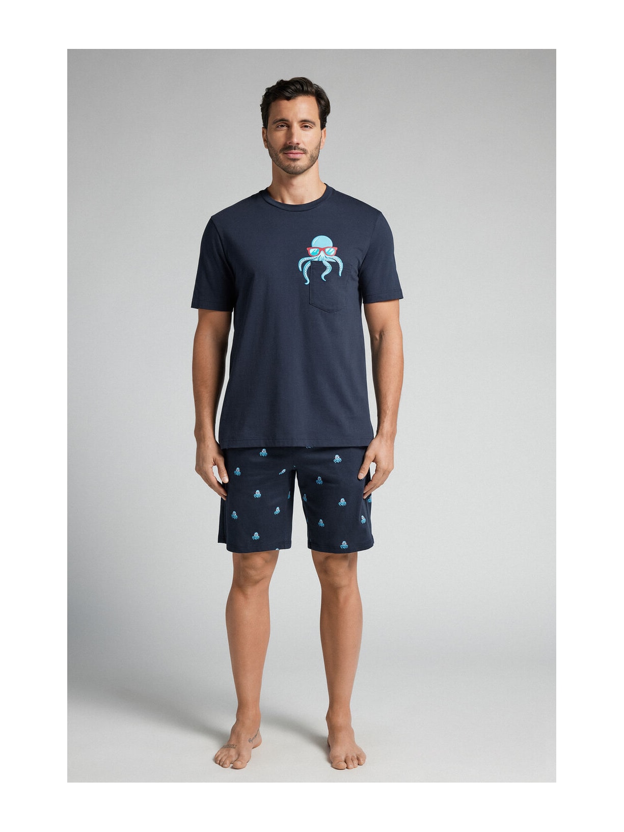 Pijama Curto Com Estampa De Polvo Em Algodão Azul Intimissimi