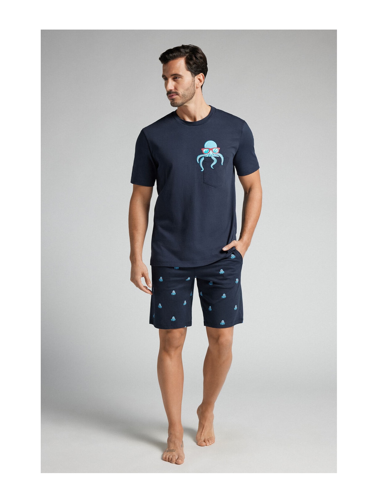 Pijama Curto Com Estampa De Polvo Em Algodão Azul Intimissimi