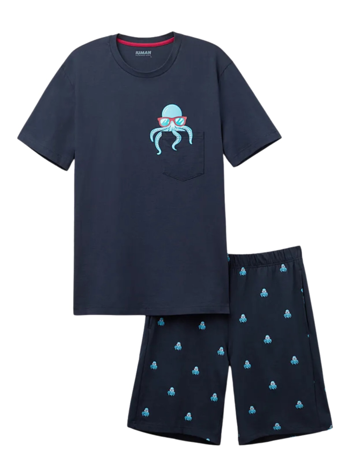 Pijama Curto Com Estampa De Polvo Em Algodão - Azul