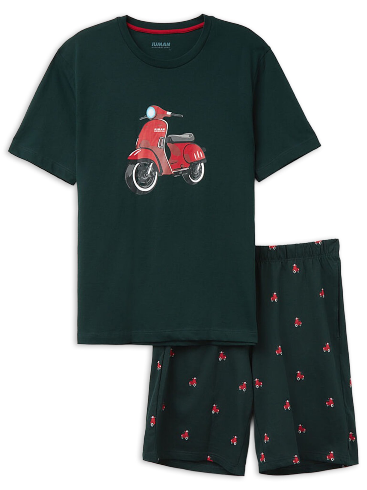 Pijama Curto Com Estampa De Scooter Em Algodão Verde Intimissimi