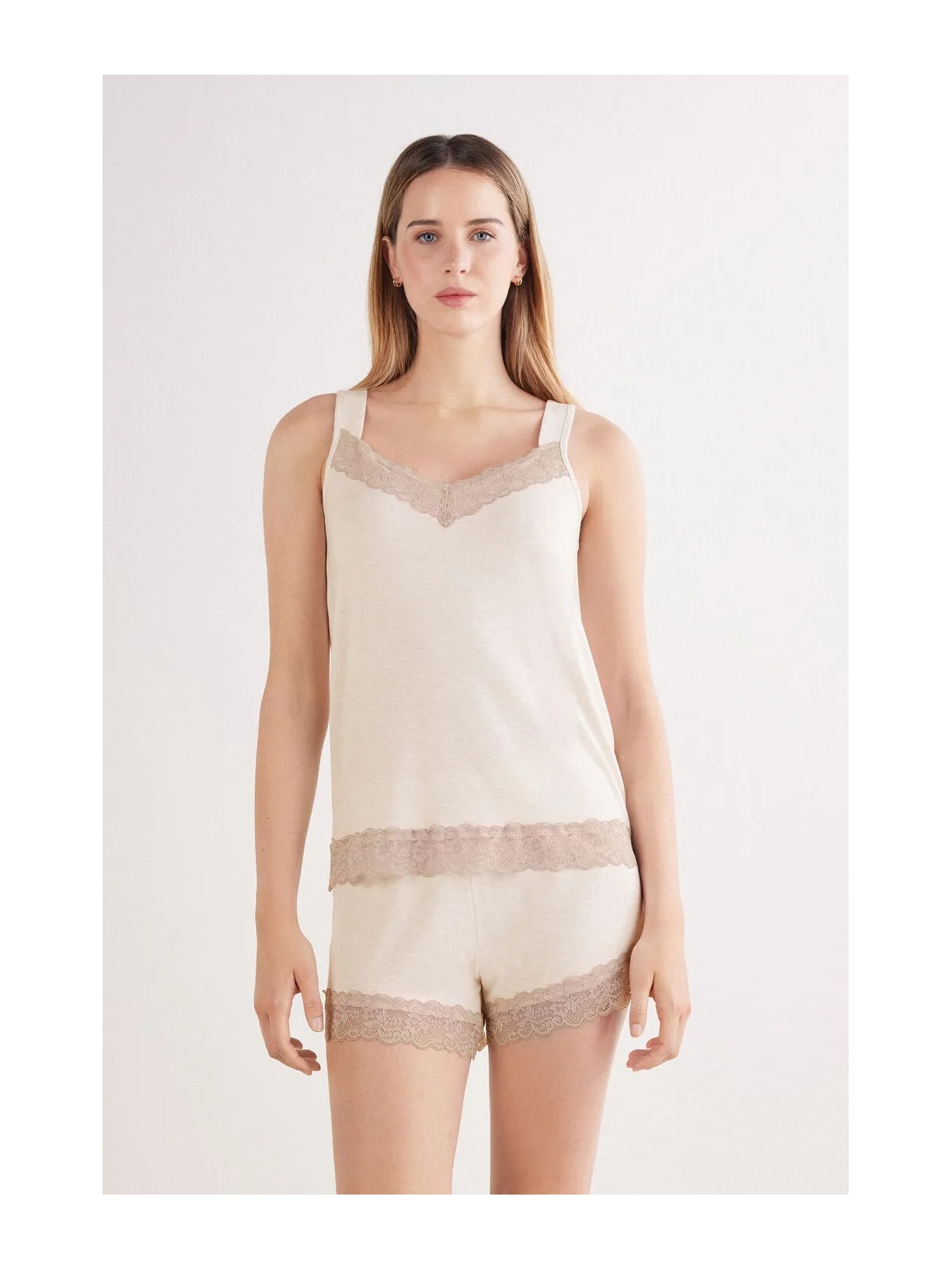 Pijama Curto De Regata Em Modal Com Renda Off-White Intimissimi