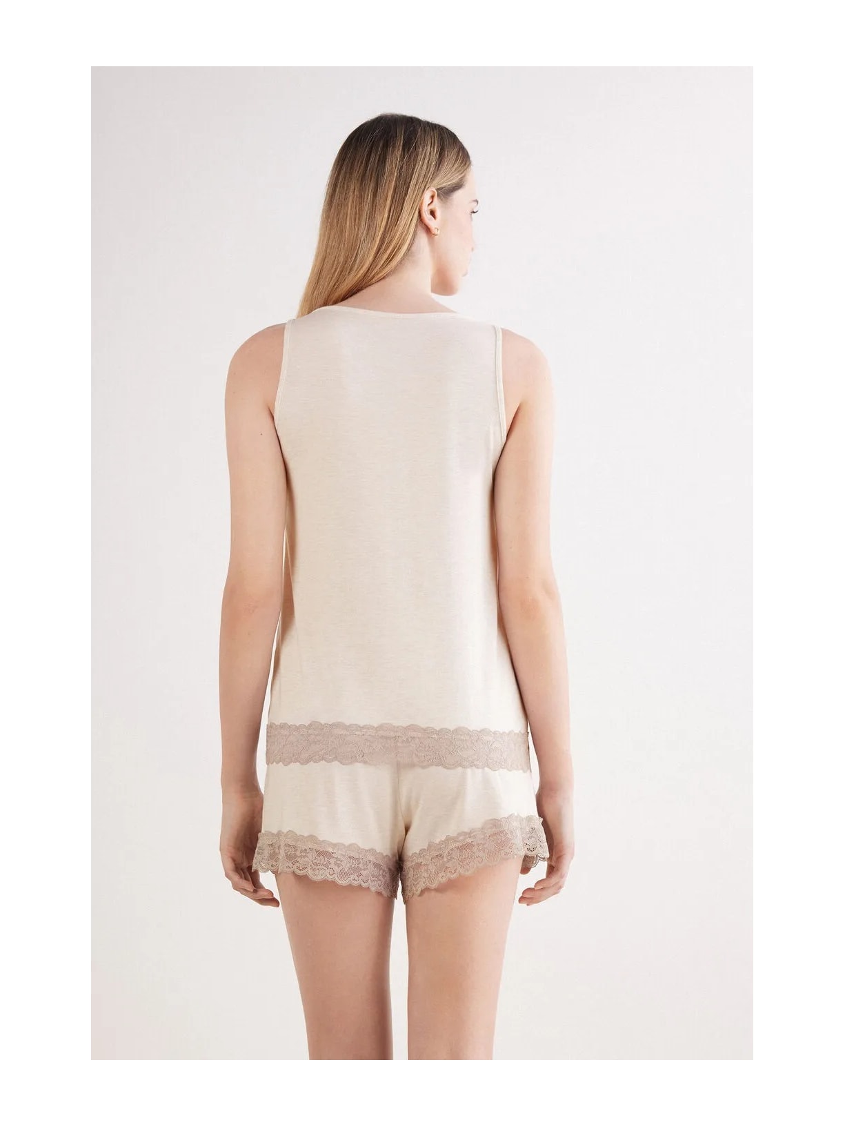 Pijama Curto De Regata Em Modal Com Renda Off-White Intimissimi