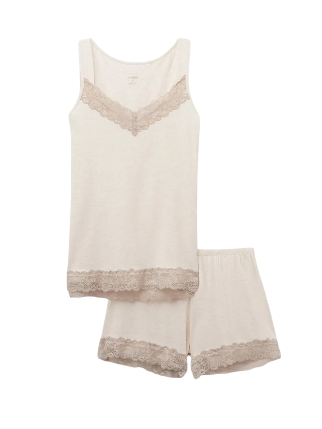 Pijama Curto De Regata Em Modal Com Renda - Off-White