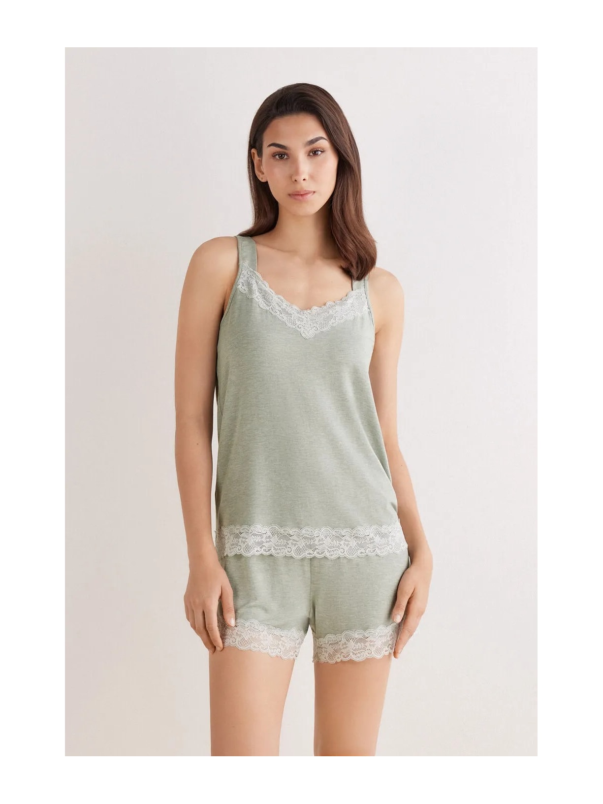 Pijama Curto De Regata Em Modal Com Renda Verde Intimissimi