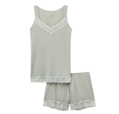 Pijama Curto De Regata Em Modal Com Renda - Verde