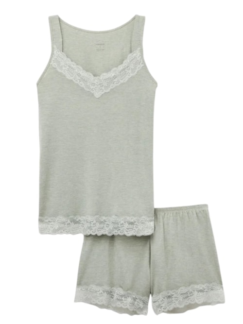 Pijama Curto De Regata Em Modal Com Renda - Verde
