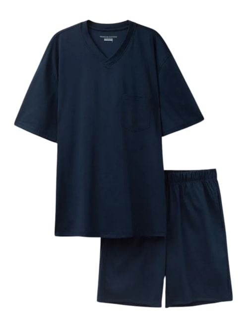 Pijama Curto Em Algodão Premium - Azul