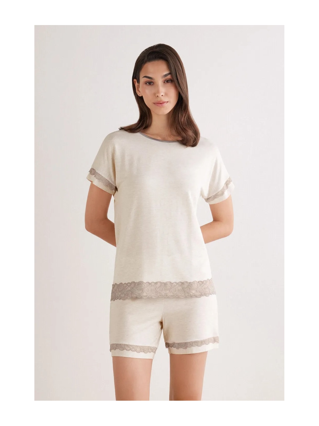 Pijama Curto Em Modal Com Renda Off-White Intimissimi