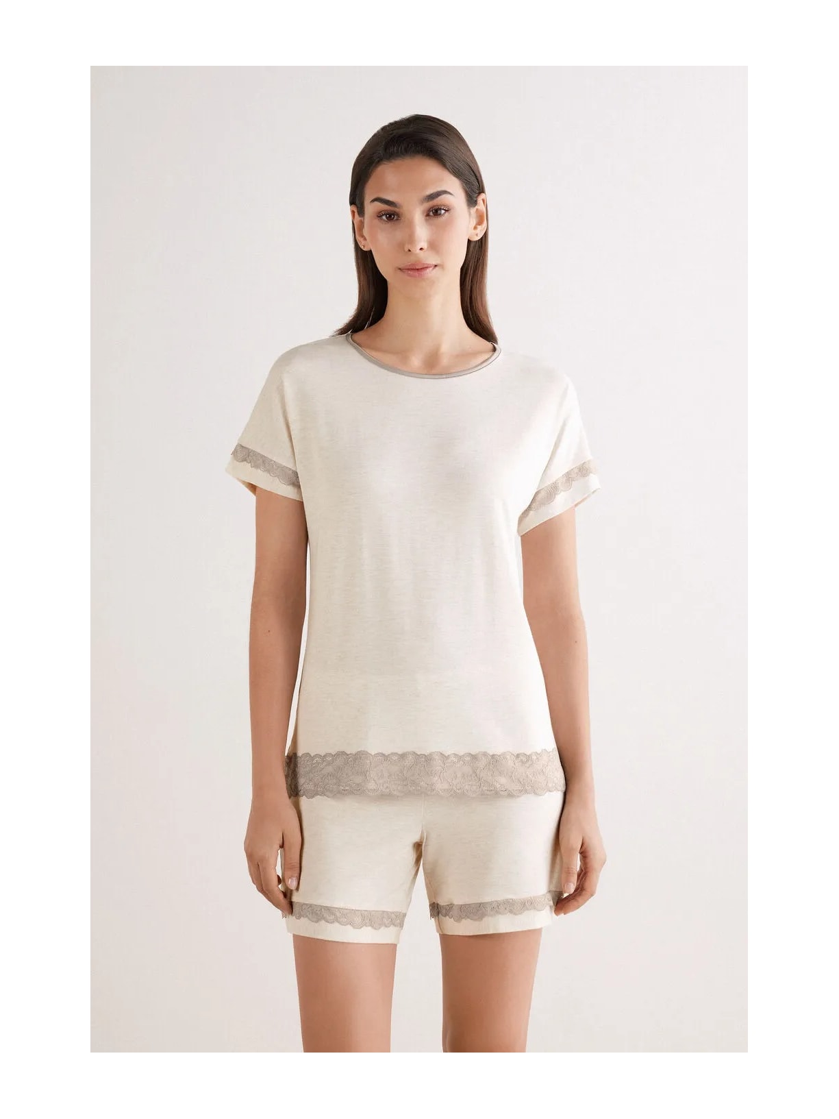 Pijama Curto Em Modal Com Renda Off-White Intimissimi