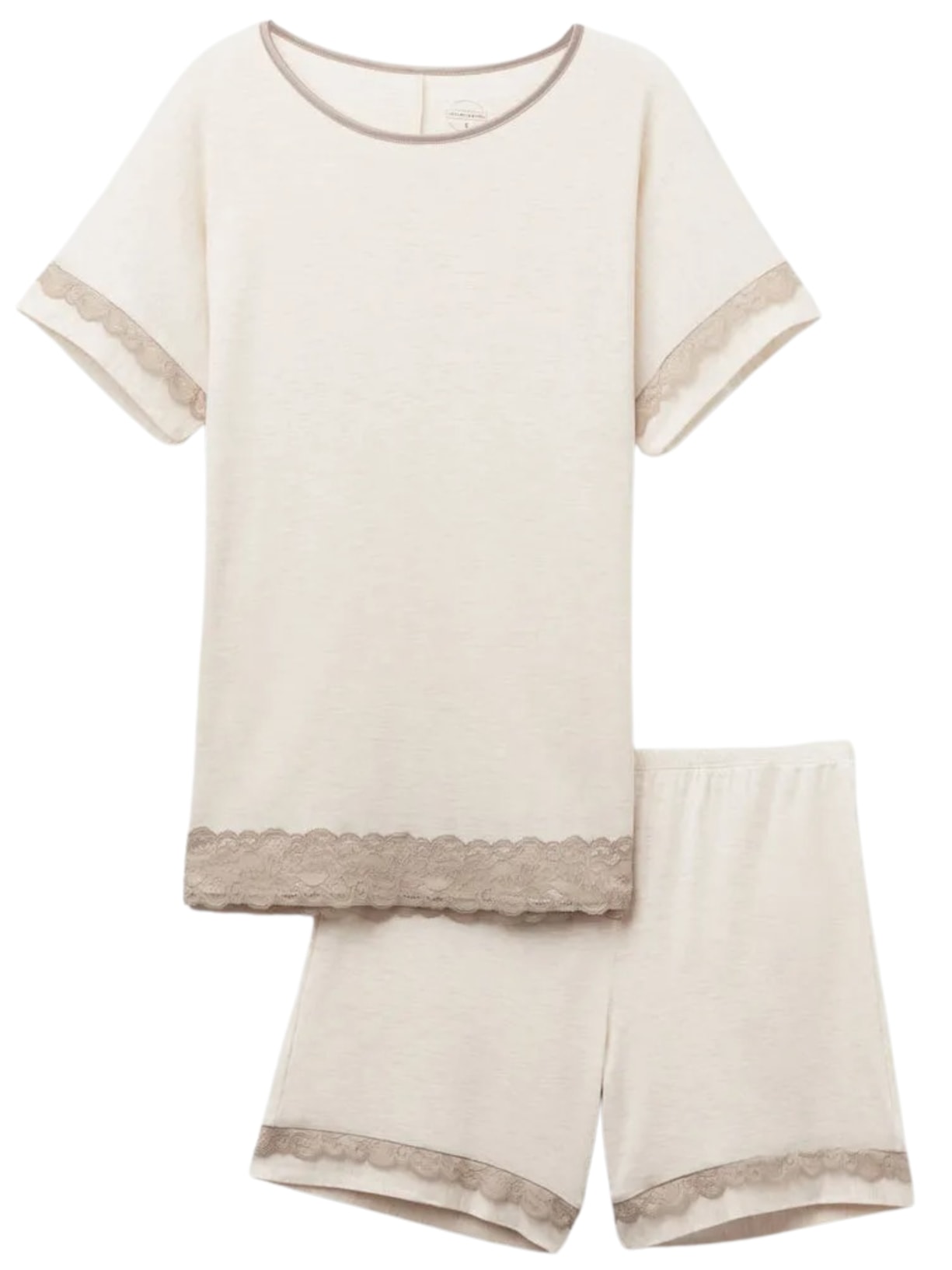 Pijama Curto Em Modal Com Renda - Off-White