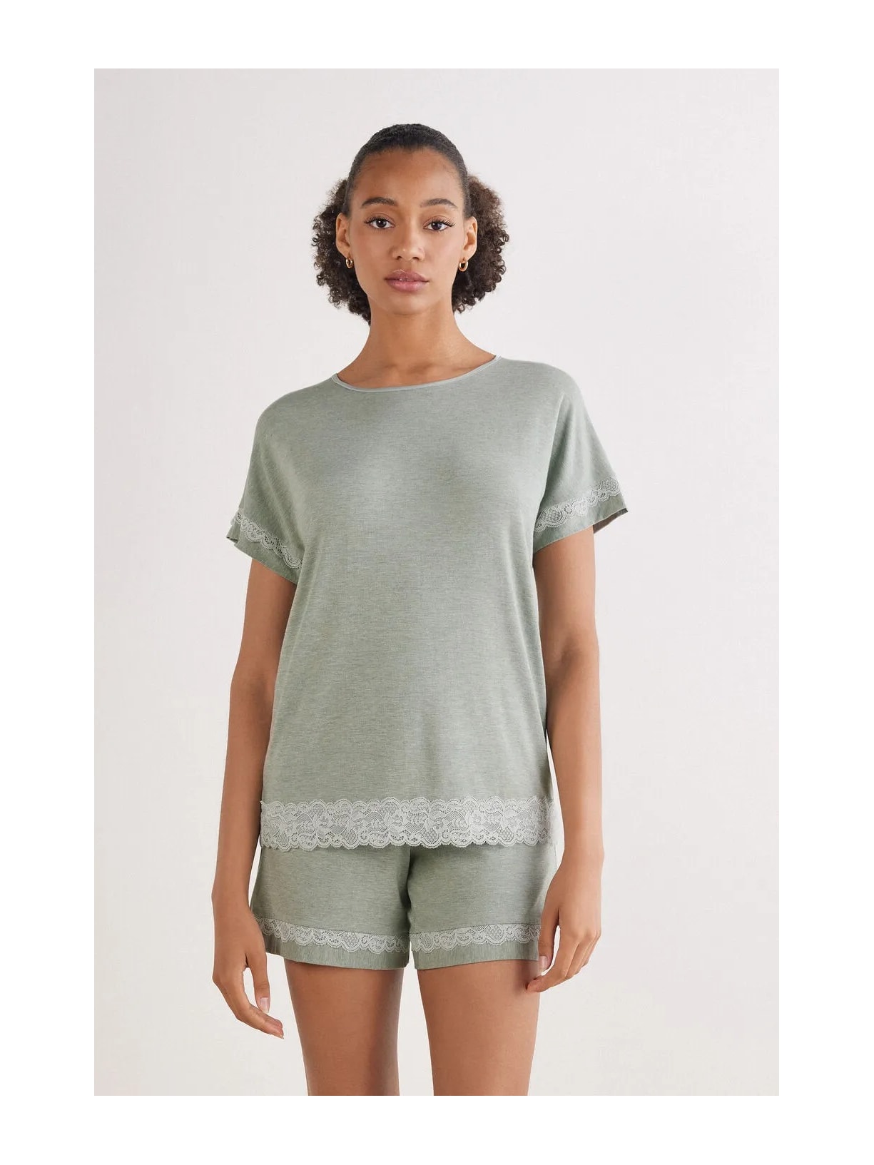 Pijama Curto Em Modal Com Renda Verde Intimissimi