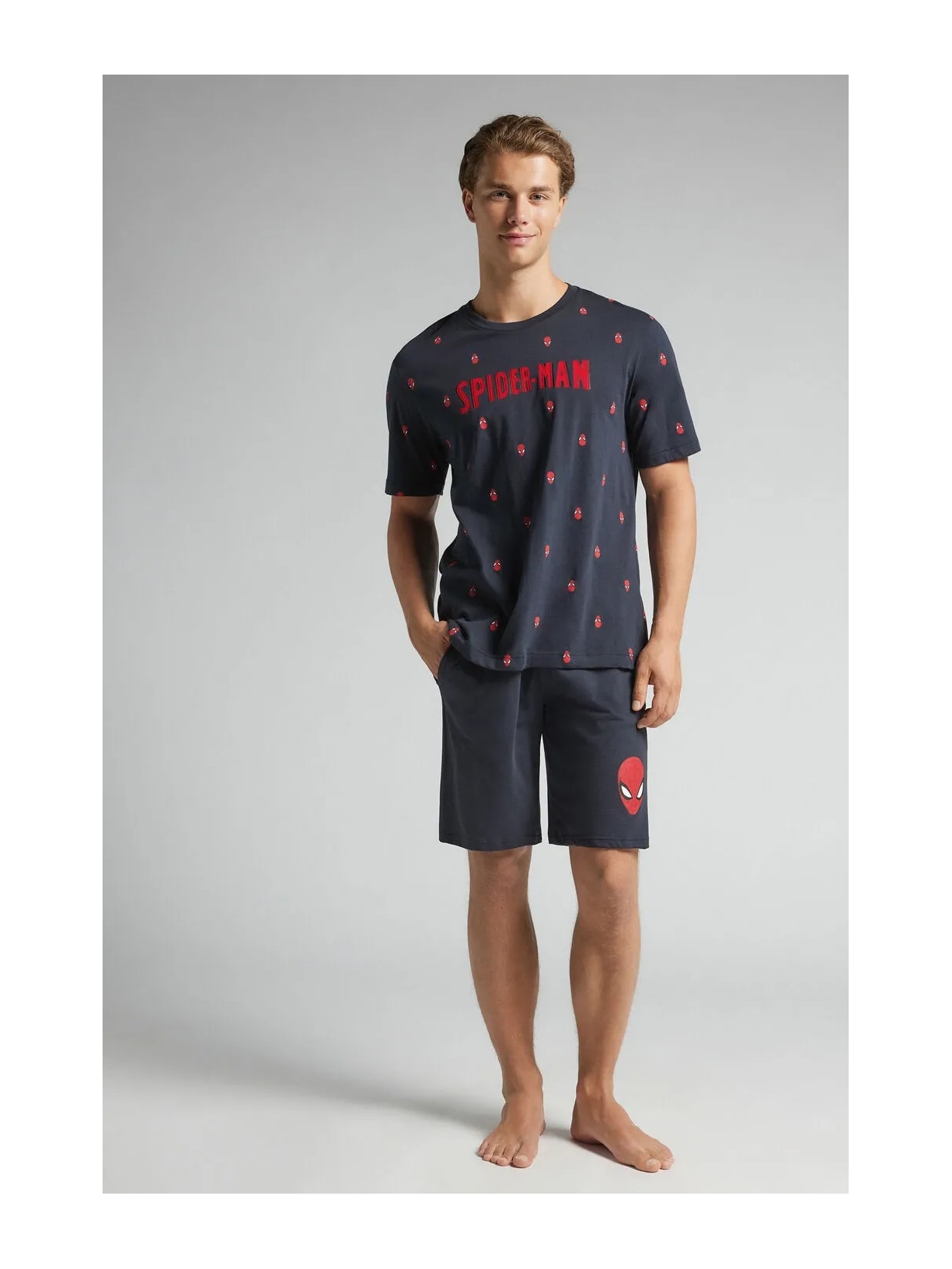 Pijama Curto Marvel Homem-Aranha Em Algodão Azul Intimissimi