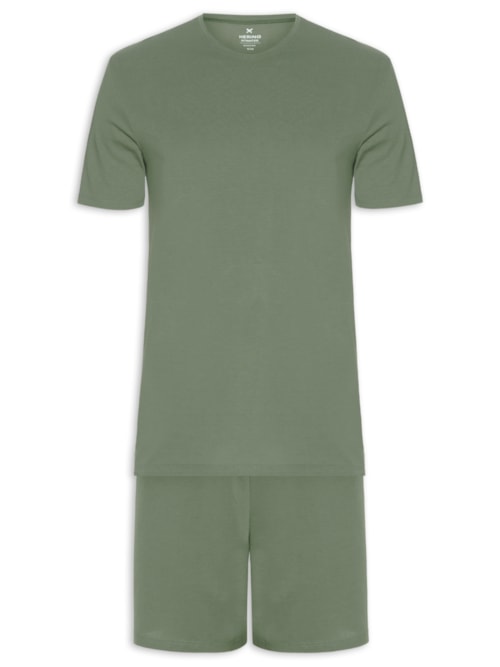 Pijama Curto Masculino Confort em algodão Pima - Verde