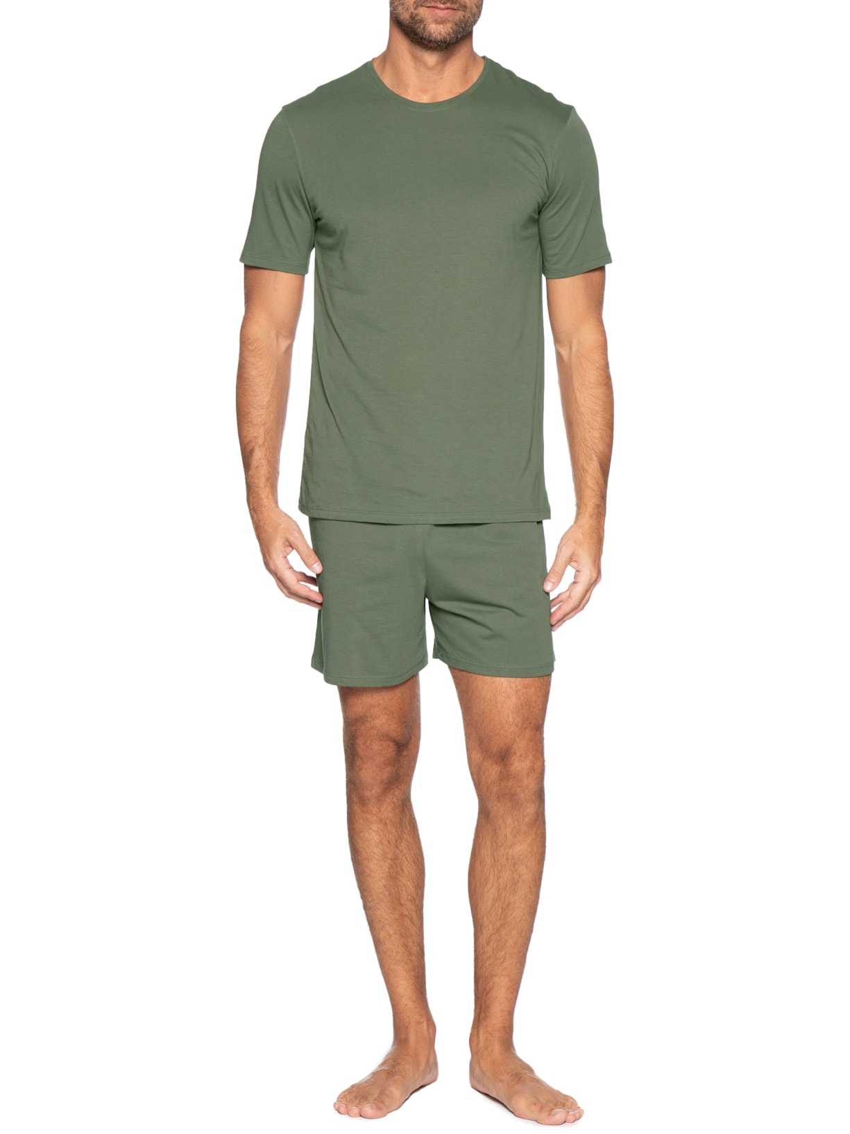 Pijama Curto Masculino Confort em algodão Pima Verde Hering Intimates