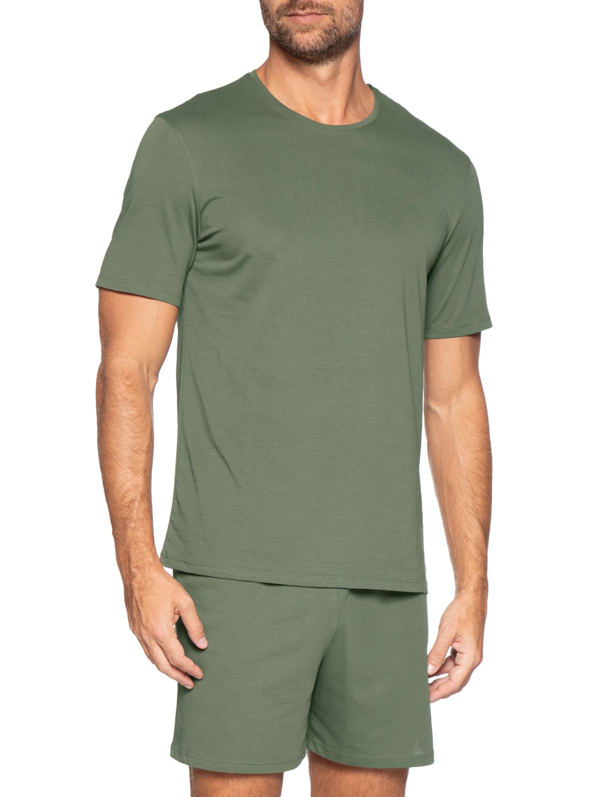 Pijama Curto Masculino Confort em algodão Pima Verde Hering Intimates