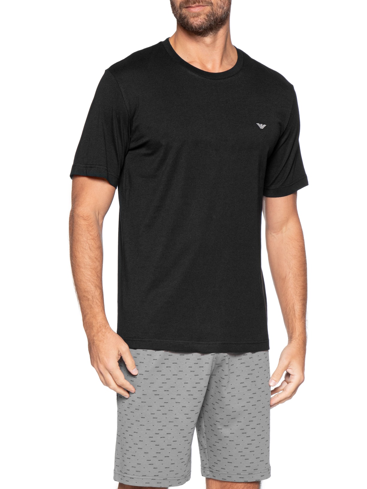 Pijama Curto Masculino Nightwear Preto Emporio Armani Bodywear