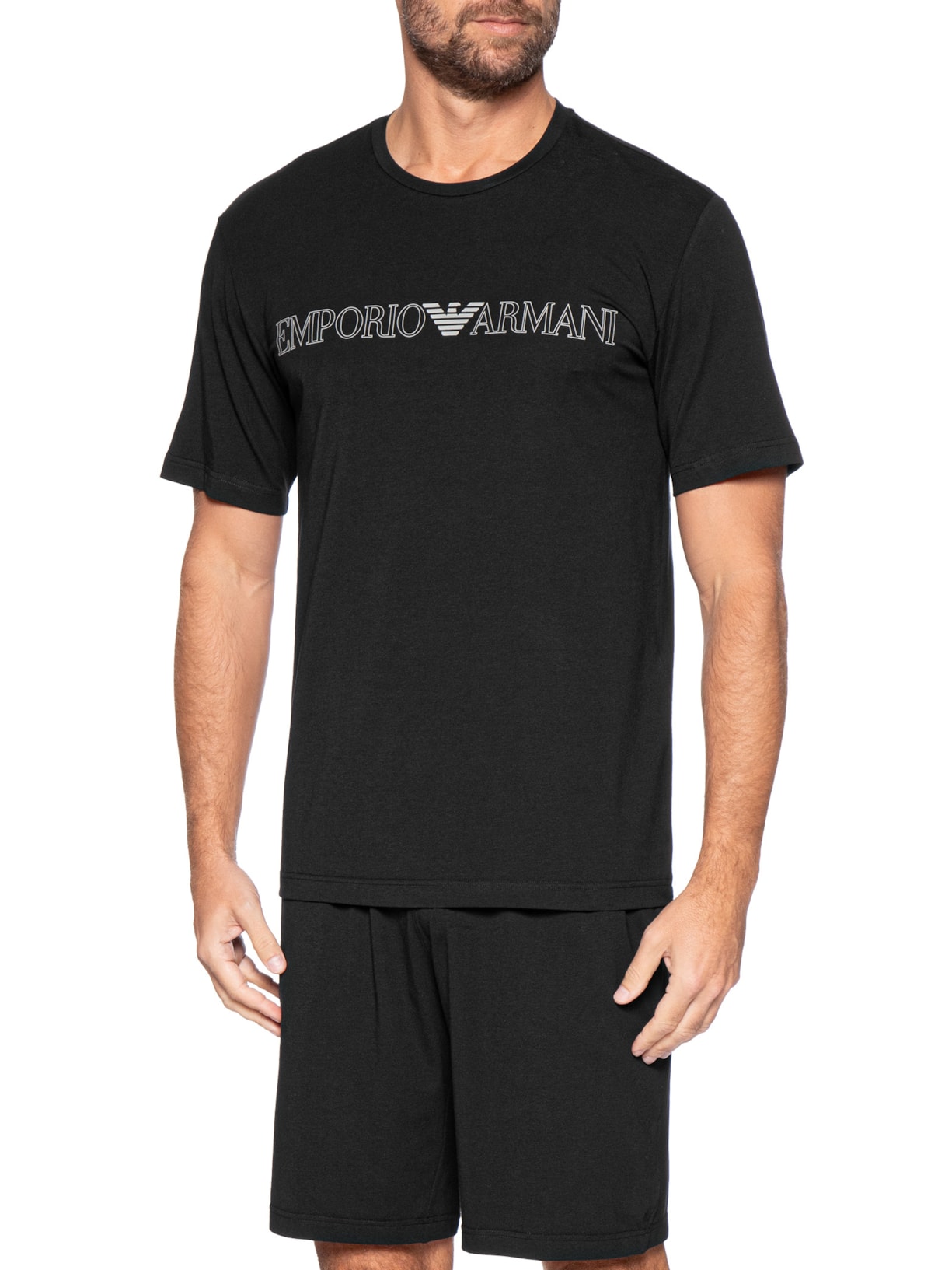 Pijama Curto Masculino Nightwear Preto Emporio Armani Bodywear