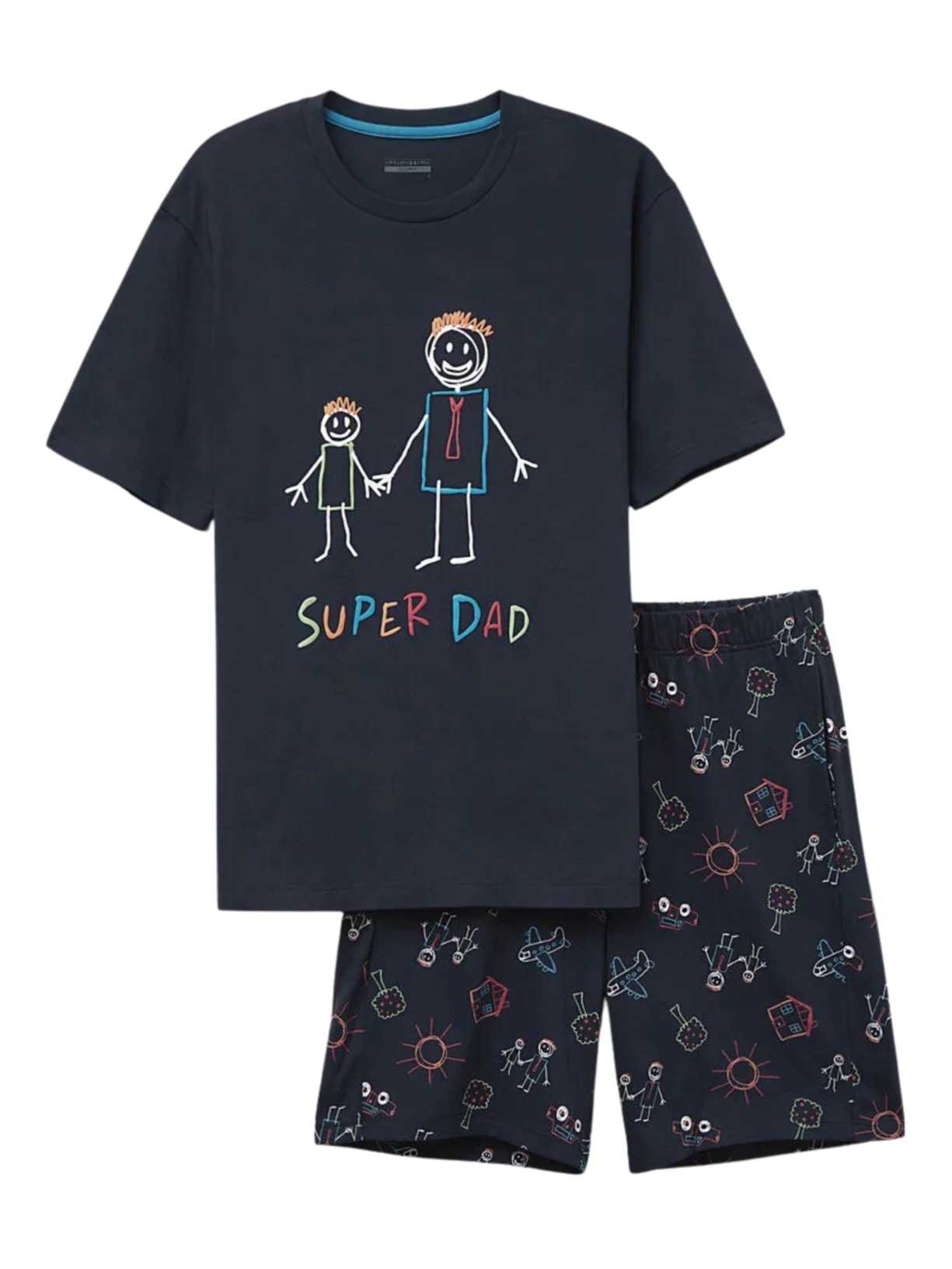 Pijama Curto Super Dad Em Algodão - Azul