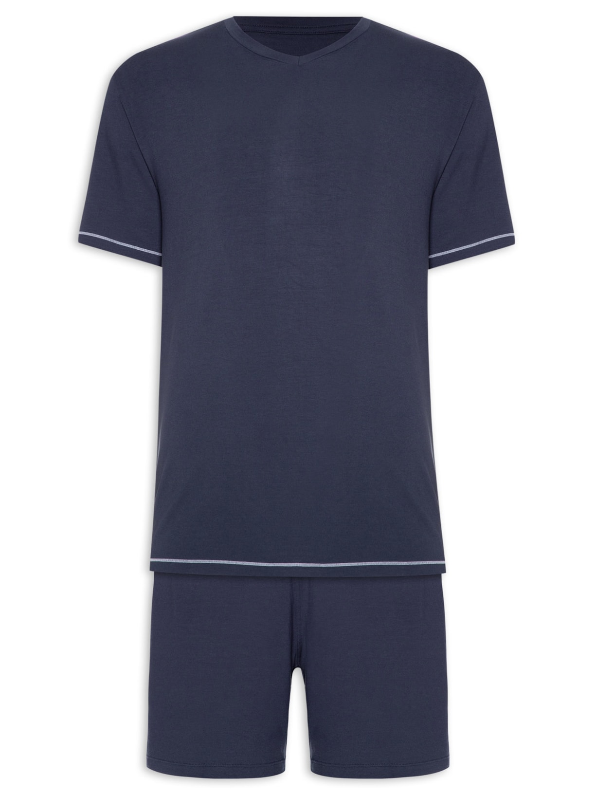 Pijama Curto Viscolycra Gola V - Azul