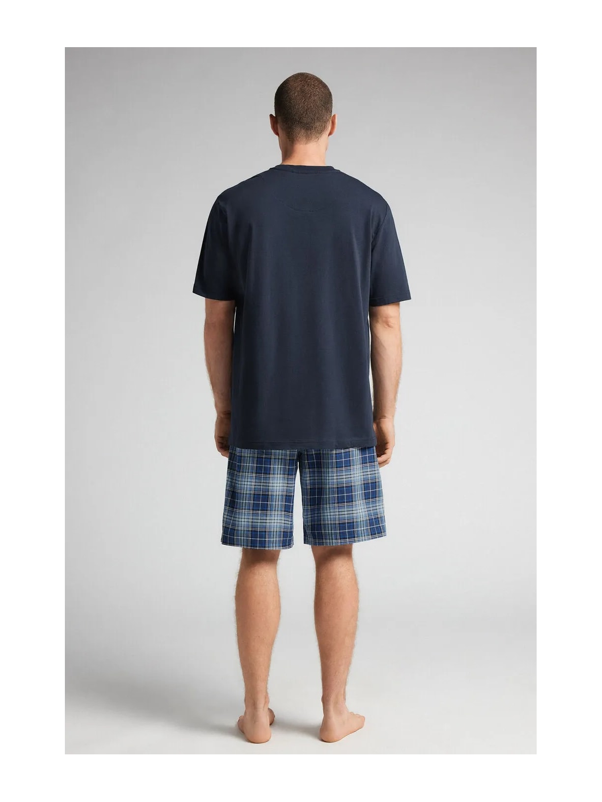 Pijama Curto Xadrez Em Algodão Azul Intimissimi