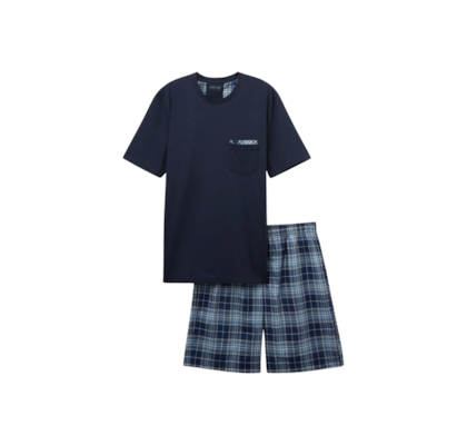 Pijama Curto Xadrez Em Algodão - Azul