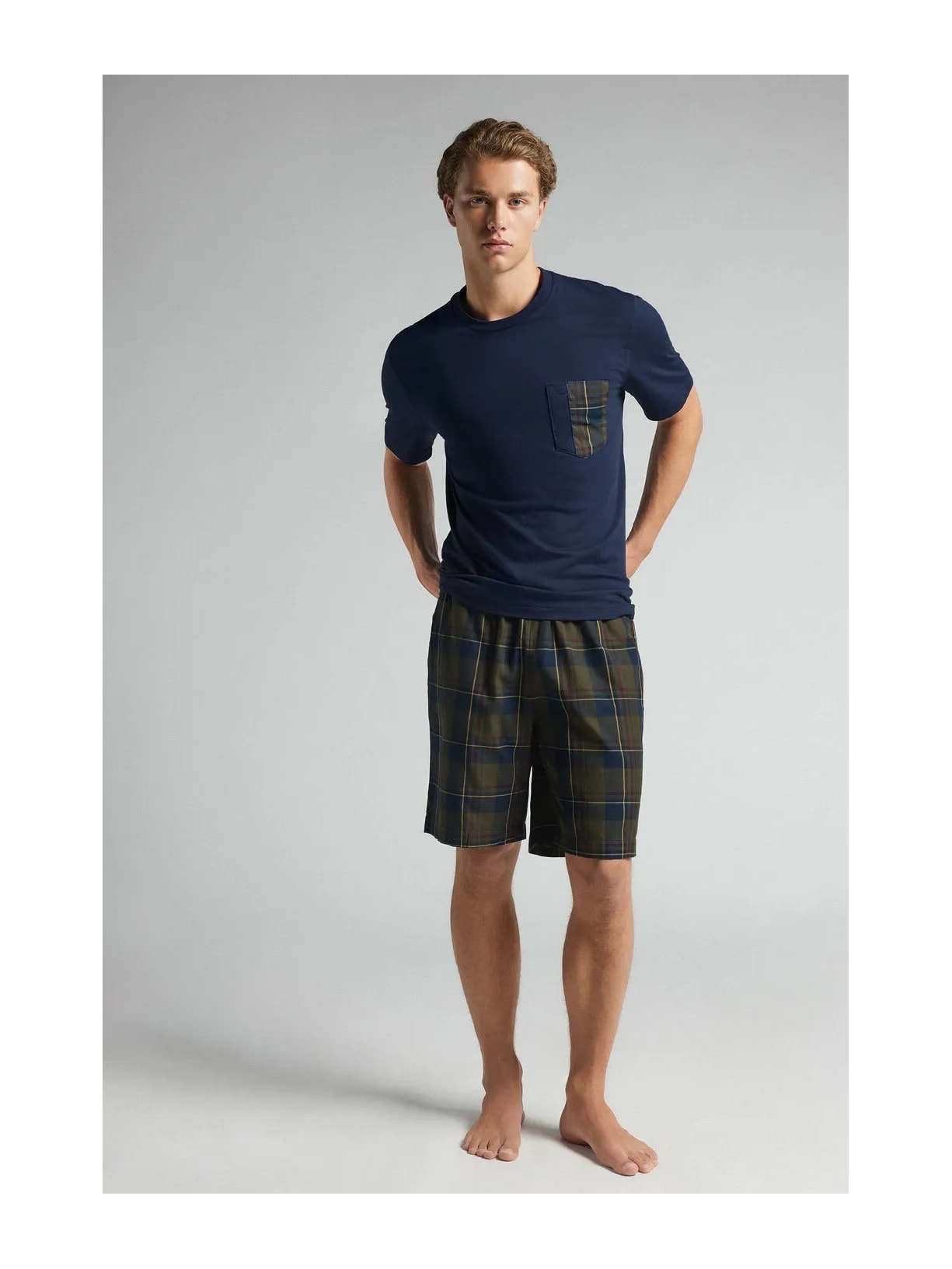 Pijama Curto Xadrez Em Algodão Azul Intimissimi