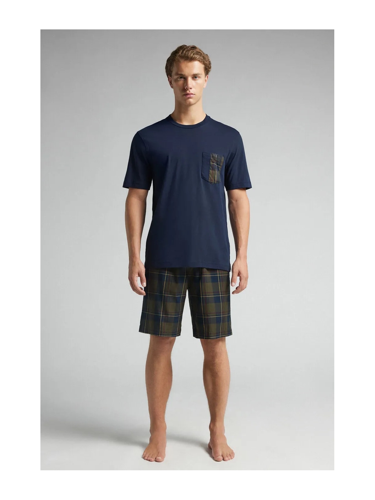 Pijama Curto Xadrez Em Algodão Azul Intimissimi