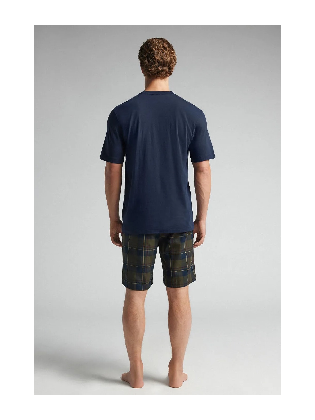 Pijama Curto Xadrez Em Algodão Azul Intimissimi