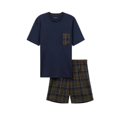 Pijama Curto Xadrez Em Algodão - Azul