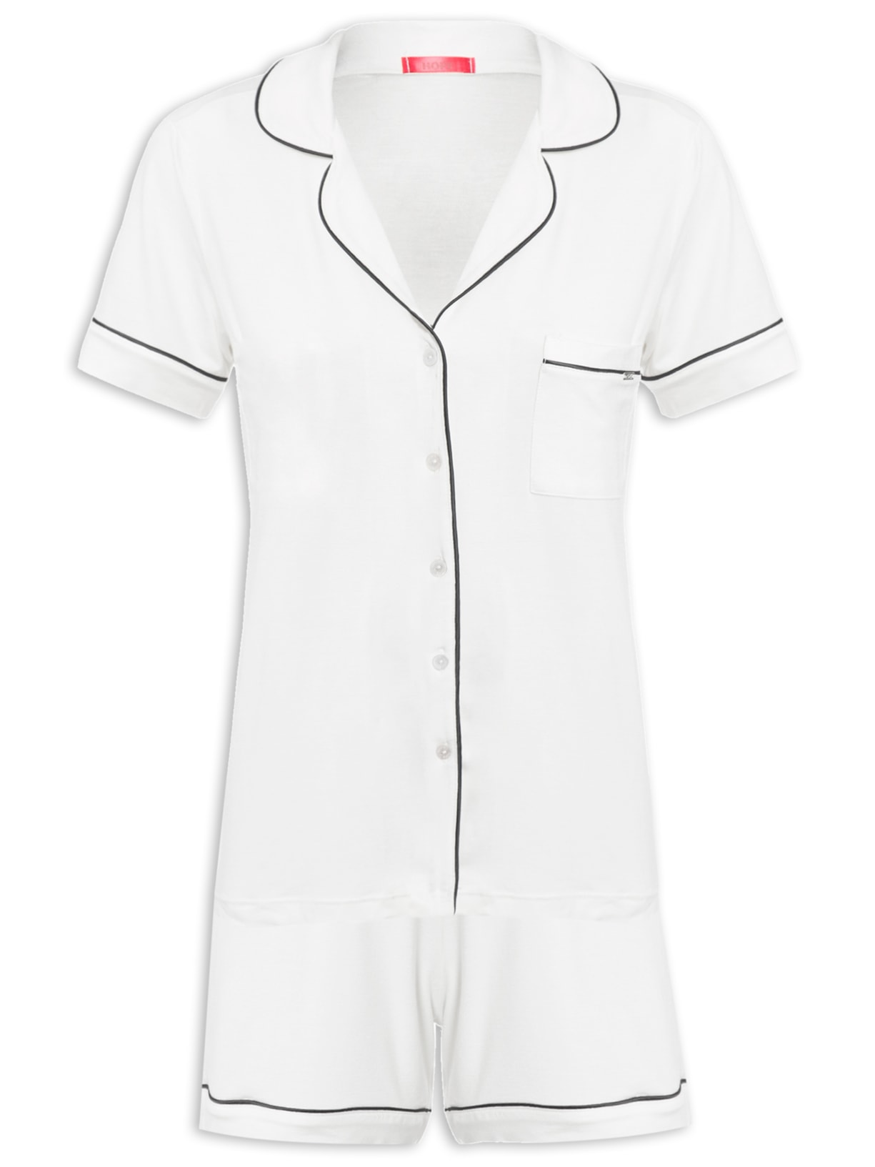 Pijama Doll Com Viés Contrastante Flora - Off White