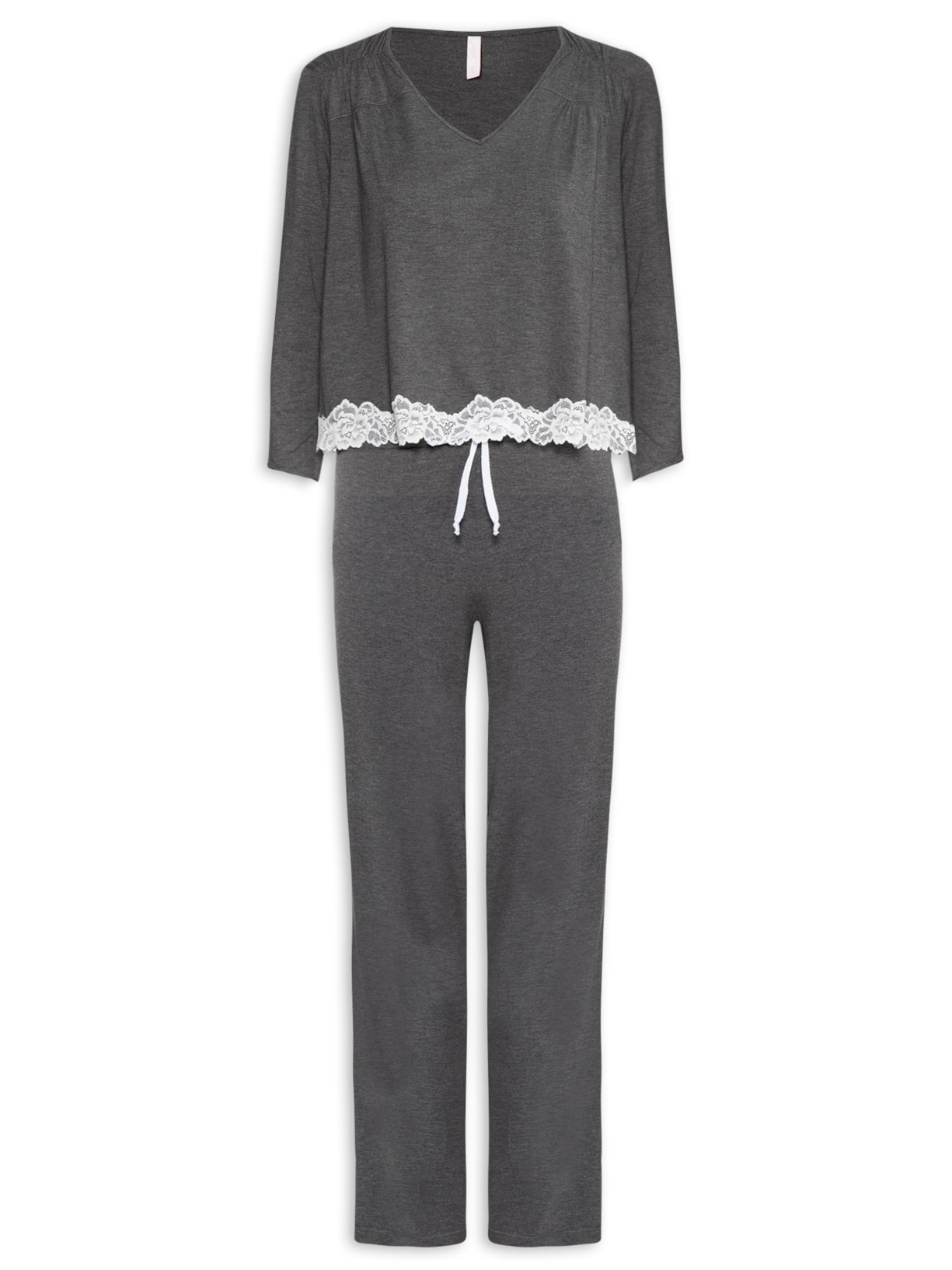 Pijama Feminina Longo Manga Longa Malha Telma - Cinza