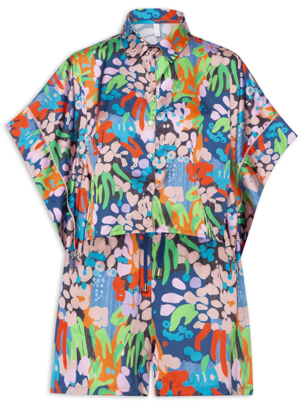 Pijama Feminino Abstrato Cetim Tulum - Azul