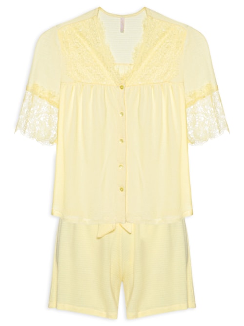 Pijama Feminino Curto Anarruga Bahia - Amarelo