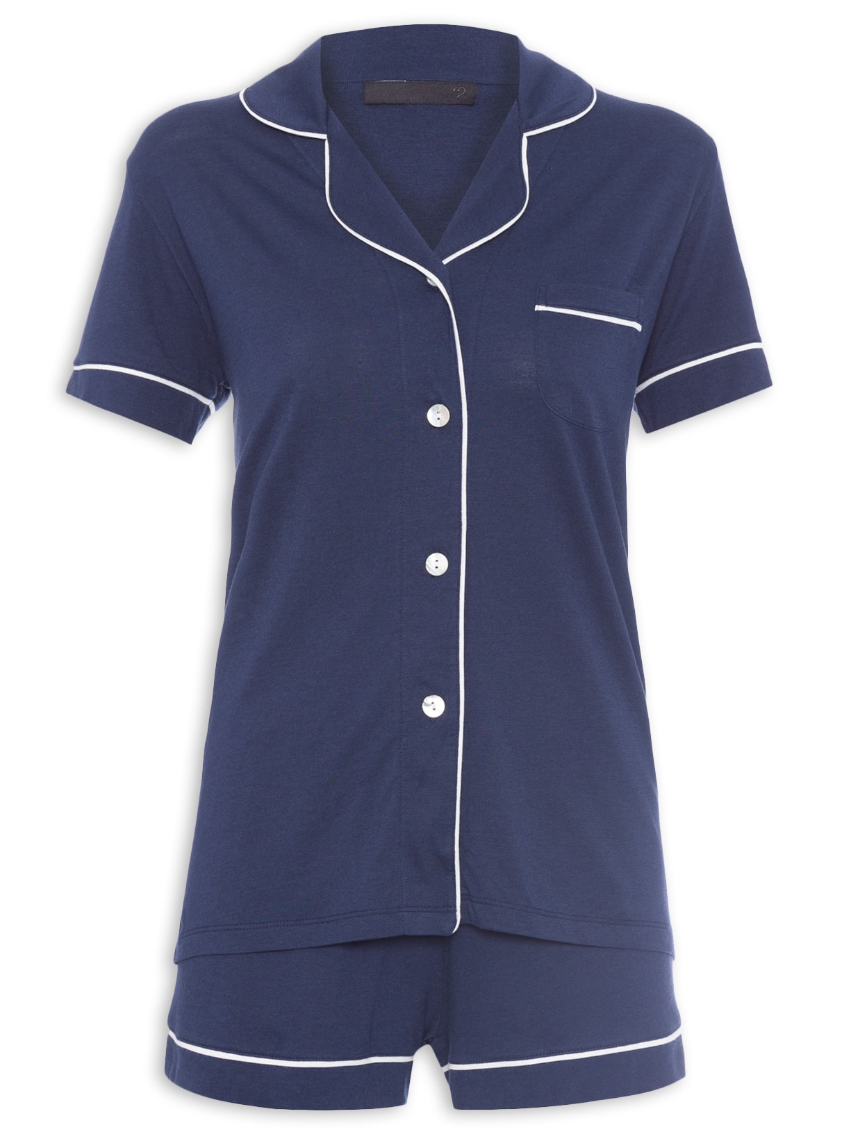 Pijama Feminino Curto De Algodão Pima - Azul