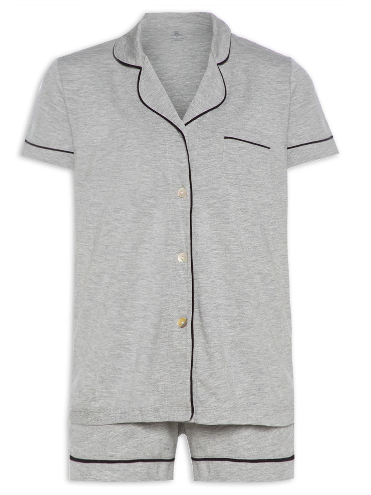 Pijama Feminino Curto De Algodão Pima - Cinza