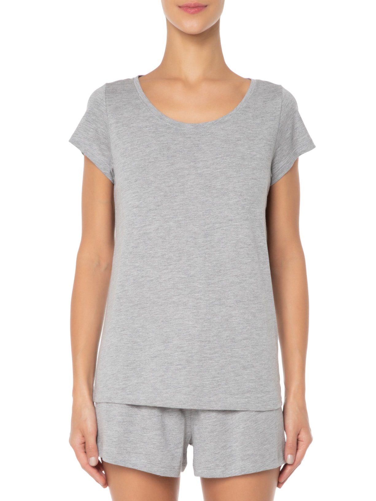 Pijama Feminino Curto De Algodão Pima Cinza '2Essential