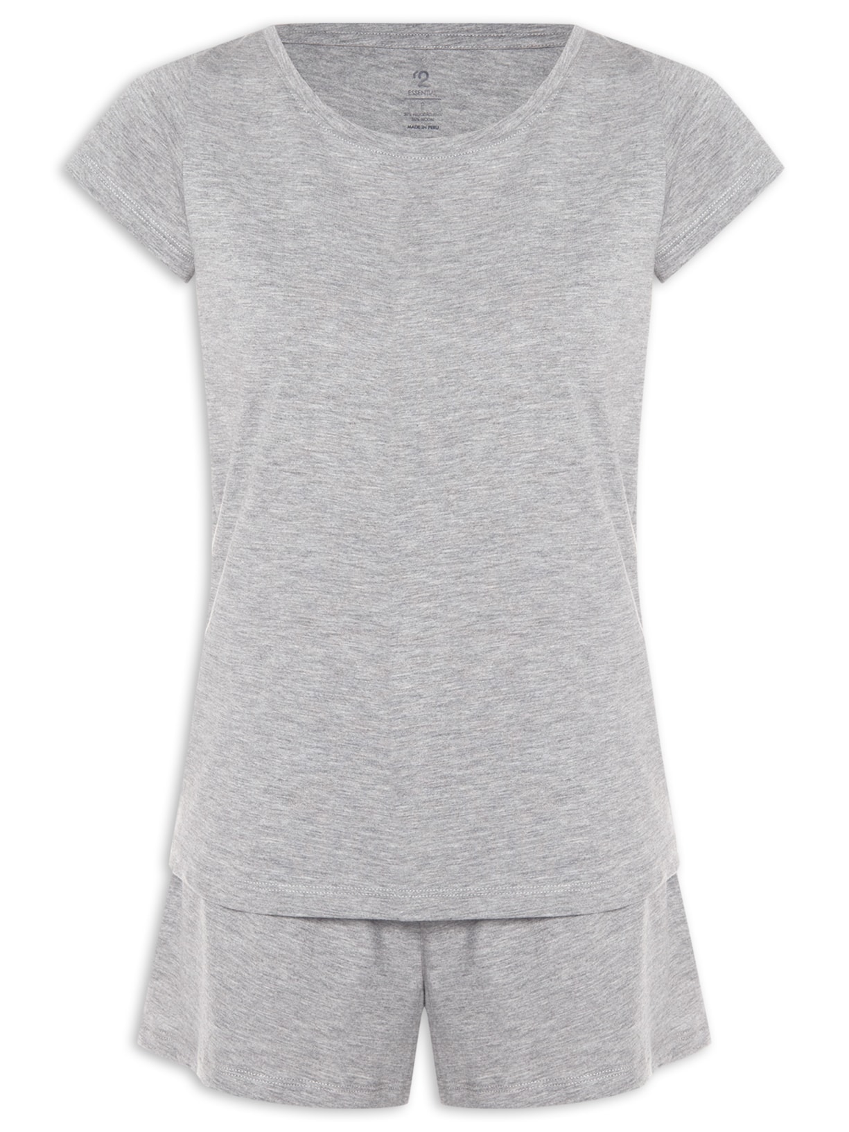 Pijama Feminino Curto De Algodão Pima Cinza '2Essential
