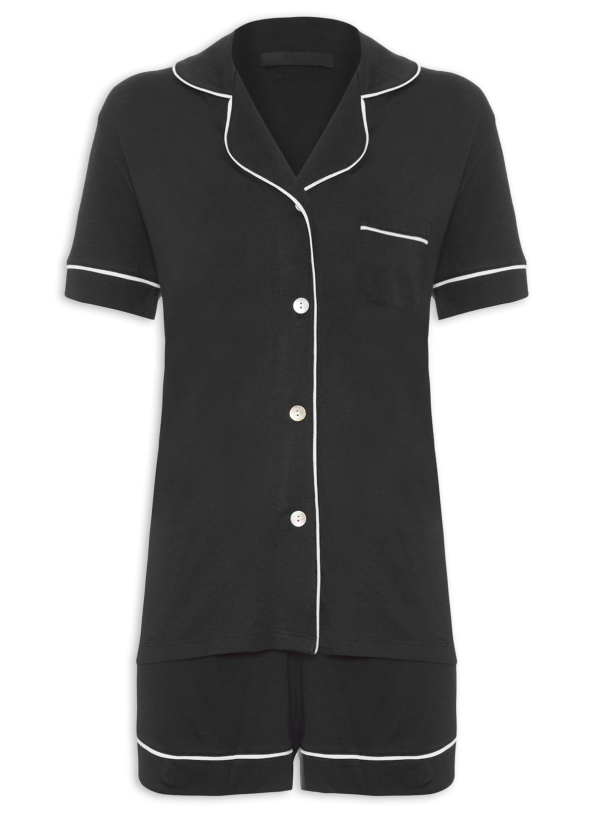 Pijama Feminino Curto De Algodão Pima - Preto