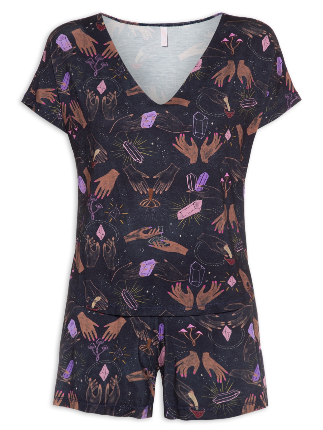 Pijama Feminino Curto Manga Curta Malha Mystic - Azul