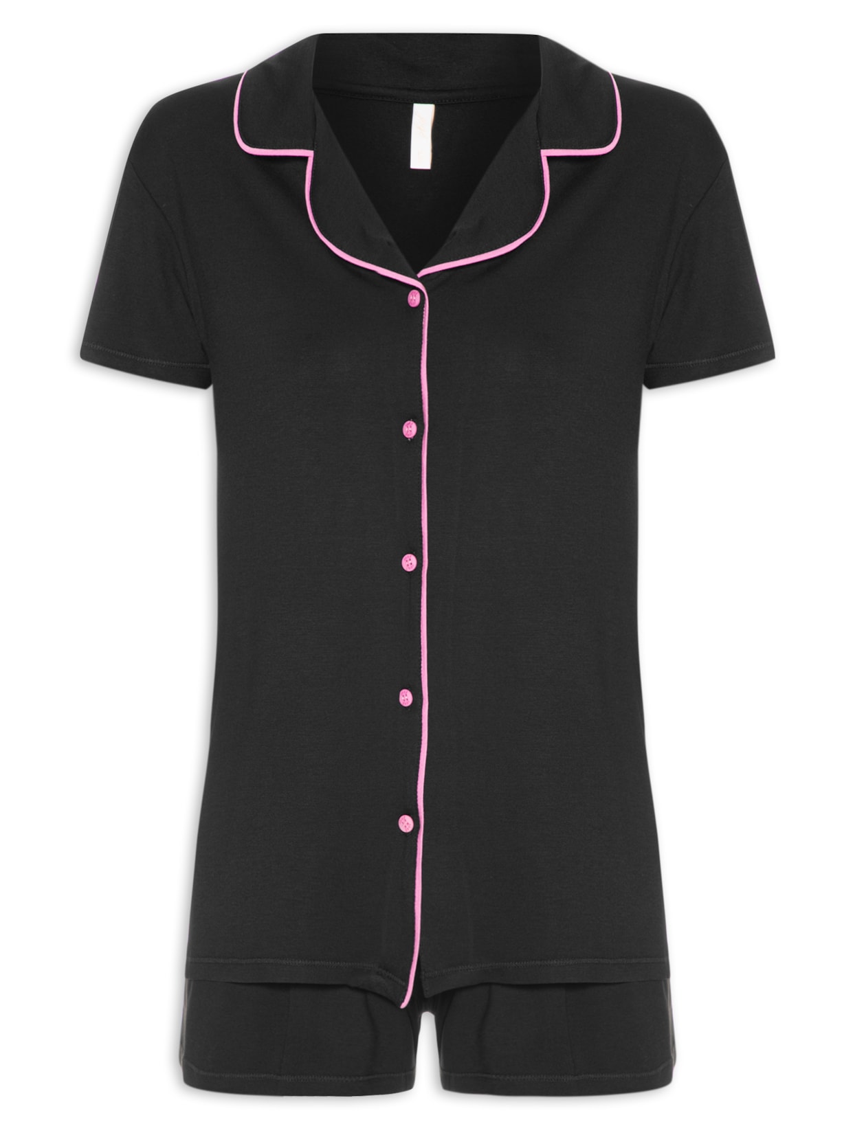 Pijama Feminino Curto Manga Curta Malha Rafaela - Preto