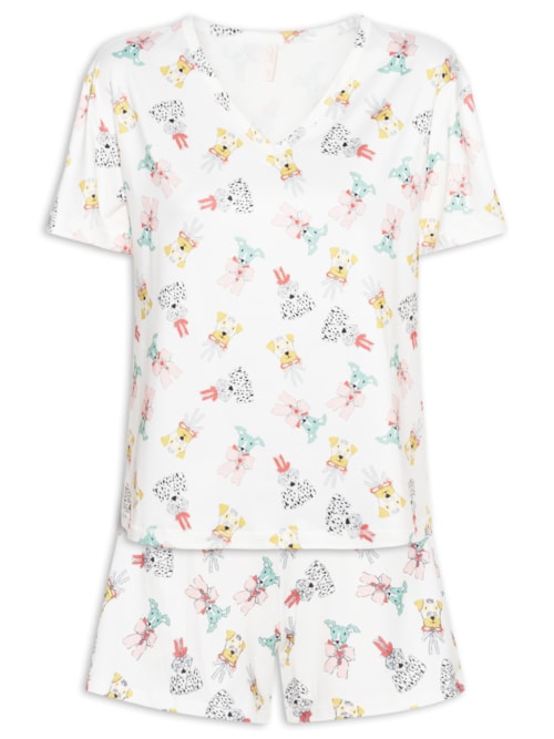 Pijama Feminino Curto Suede Badaró - Branco