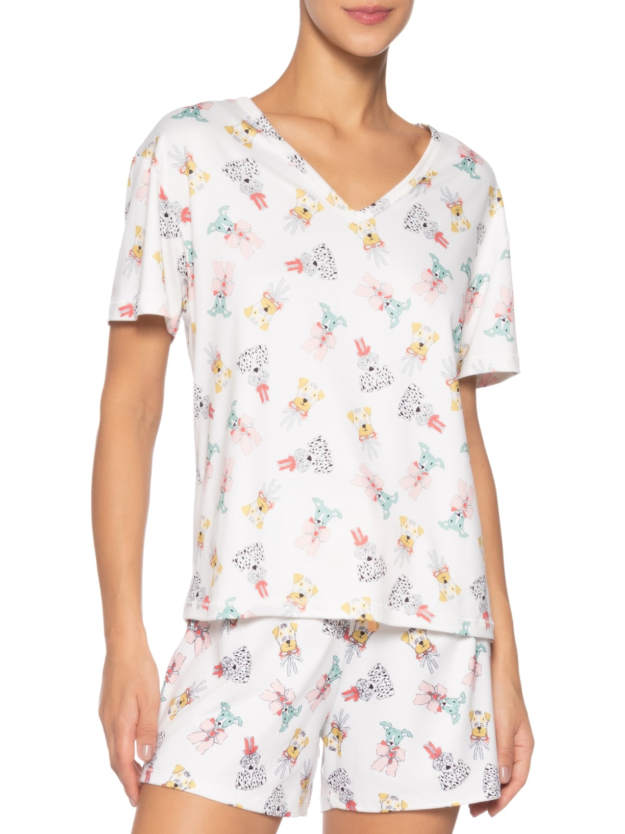 Pijama Feminino Curto Suede Badaró Branco Jogê